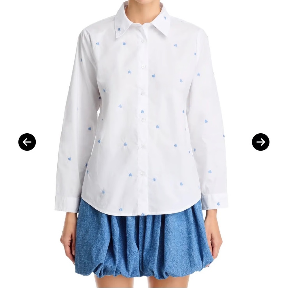 EUC Aqua Heart Embroidered Button Down